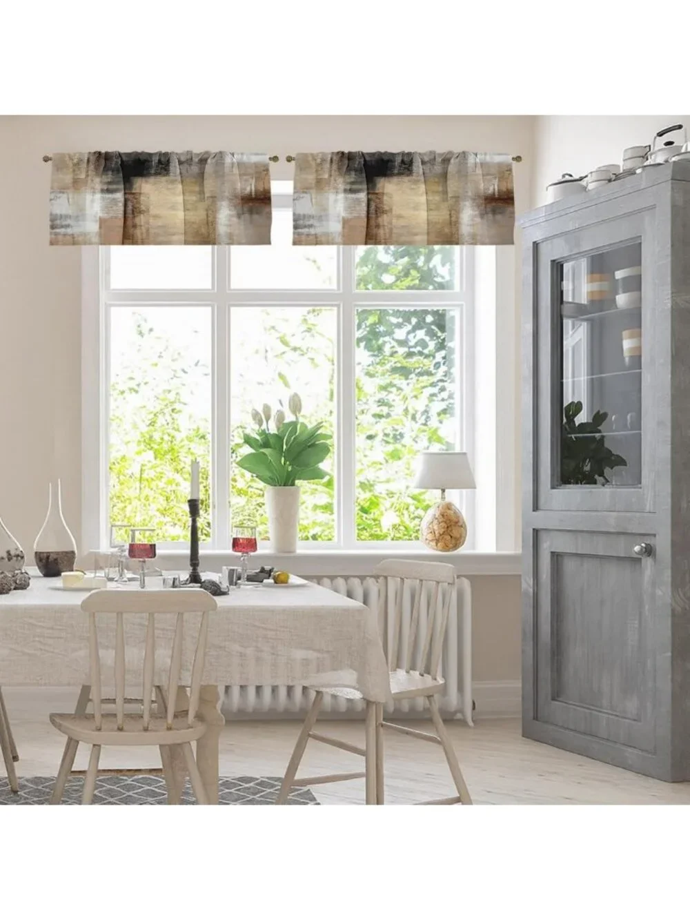 4 Pack Modern Brown Abstract Blackout Valances for Living Room & Kitchen, 52x18